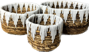 Zana Embroidered Wicker Storage Basket Set of 3