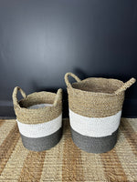 Load image into Gallery viewer, Two-tone Set of 2 Wicker Storage Basket Set, Rattan Cylindrical Holder, Woven Supplies Holder
