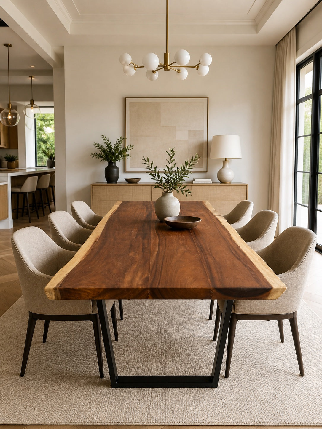 Live edge dining table with natural pale sapwood edges