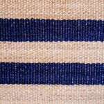 Load image into Gallery viewer, Navy Blue and Natural wide stripe Jute rug, Handmade Flawtweave, 2 X 6, 4 X 6, 5 X 7, 6 X 9
