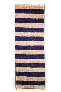 Navy Blue and Natural wide stripe Jute rug, Handmade Flawtweave, 2 X 6, 4 X 6, 5 X 7, 6 X 9