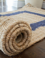 Load image into Gallery viewer, Reversible Blue Border on Natural Jute Rug
