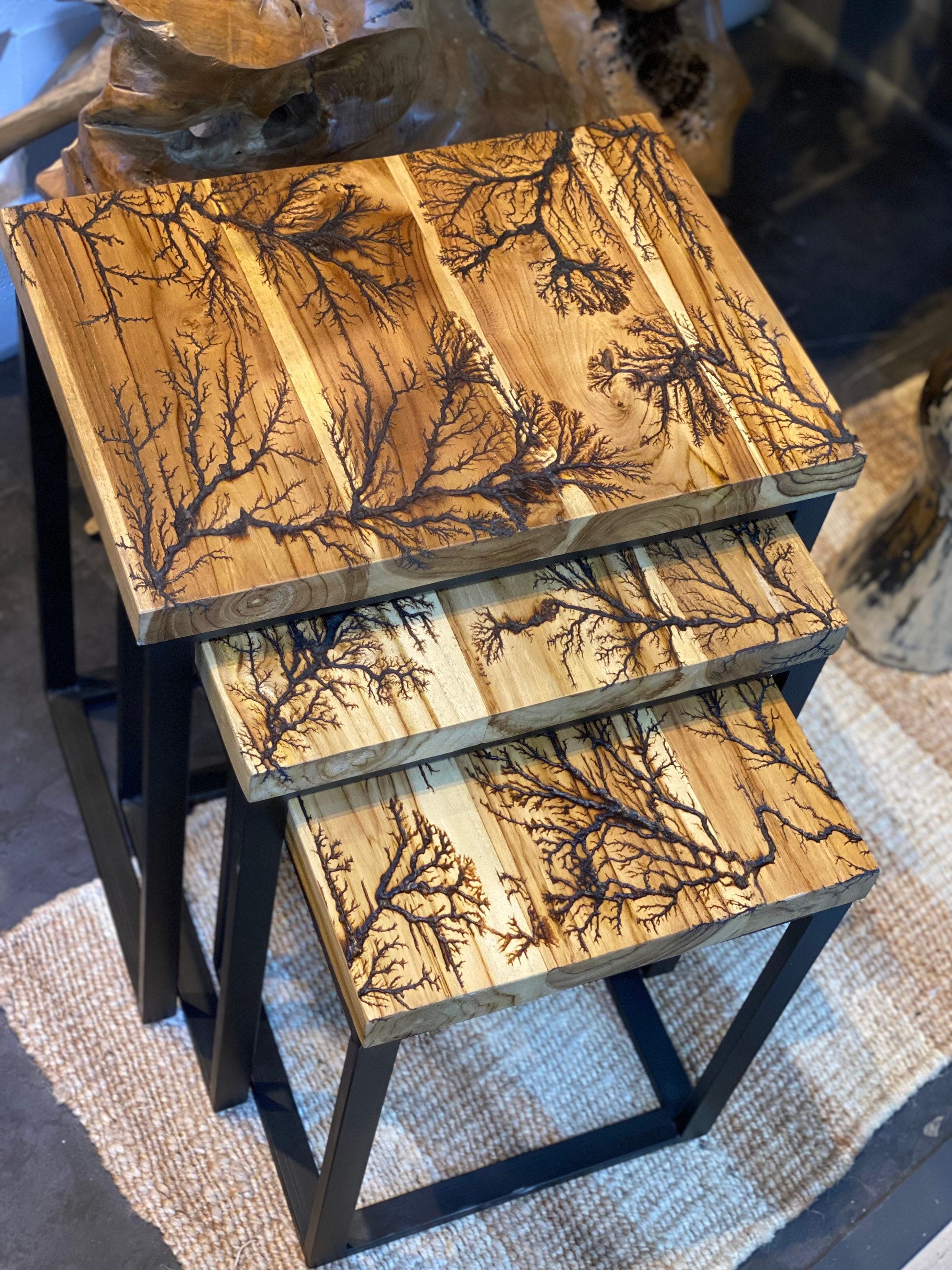 Solid Wood Nesting Set, Lightning Design Side Tables, Modern End Tables