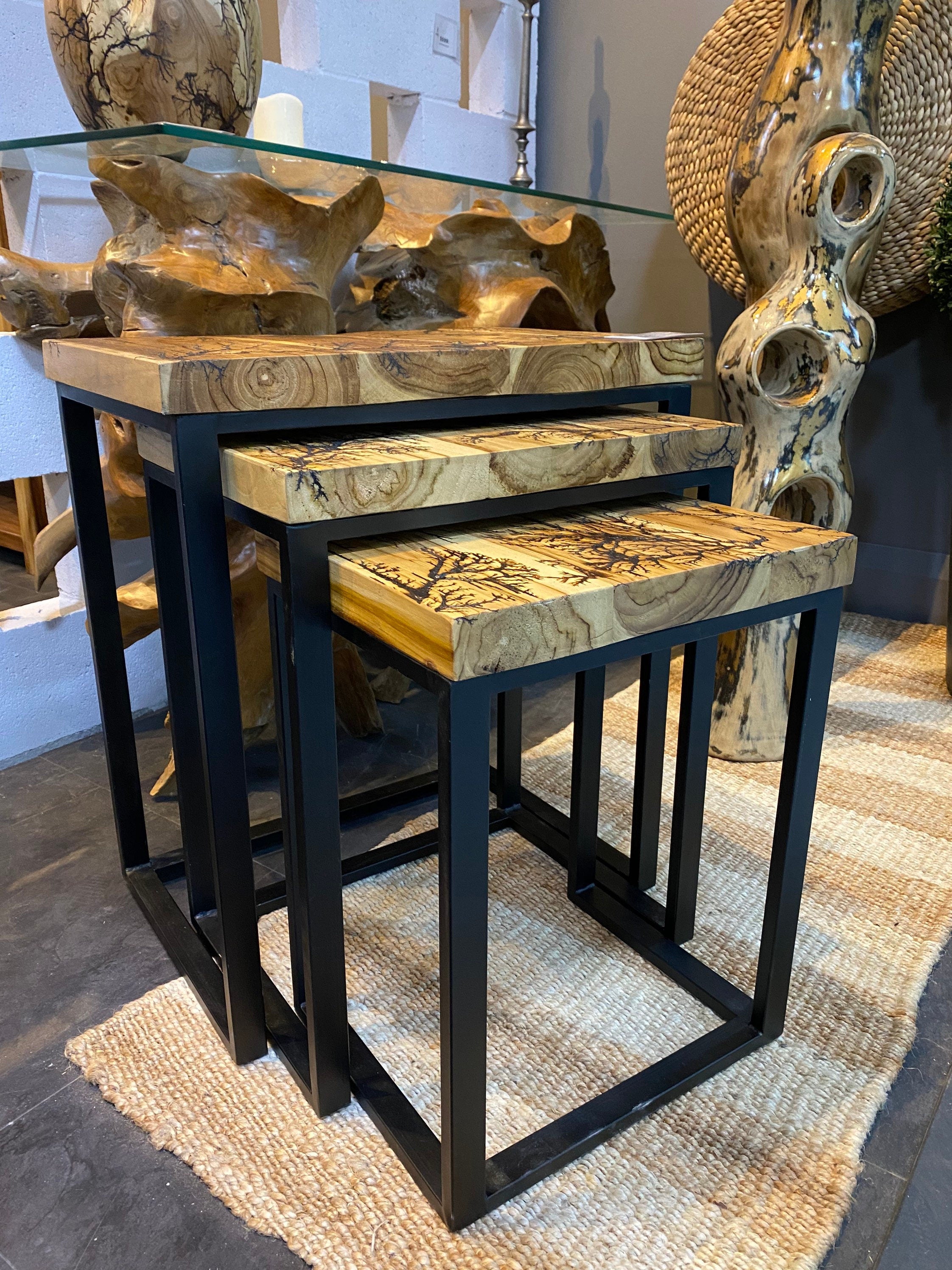 Solid Wood Nesting Set, Lightning Design Side Tables, Modern End Tables