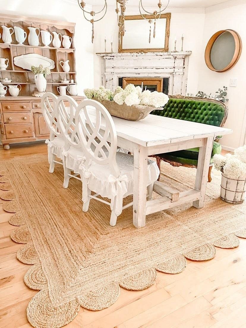 Braided Scalloped Jute Rug, Different Sizes,