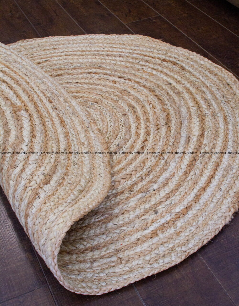 Braided Ivory and Natural Jute Round Rug, Reversible, Natural Fibre Rug, Coastal, Cottage, Casual Decor