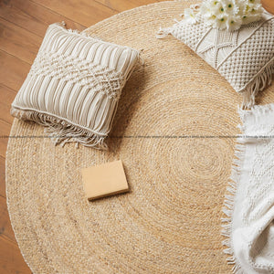 Off White Oval Braided Jute Rug