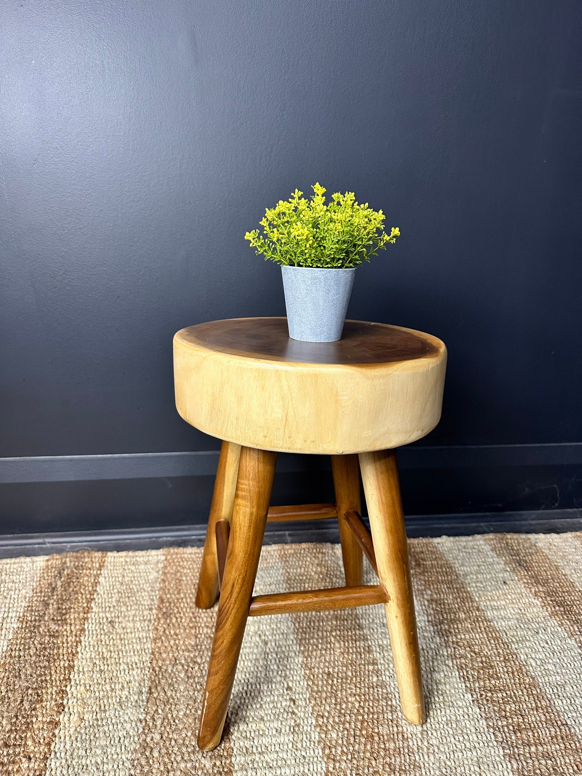 Solid Wood Accent Stool, Bathroom Stand, Teak Plant Stand, Wooden Side Table