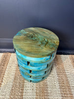 Load image into Gallery viewer, Teak Wooden Drum Table Unique Side Table Accent Plant Stand
