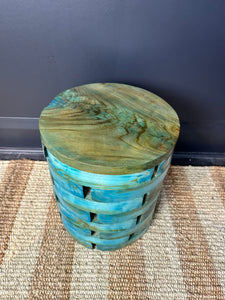 Teak Wooden Drum Table Unique Side Table Accent Plant Stand